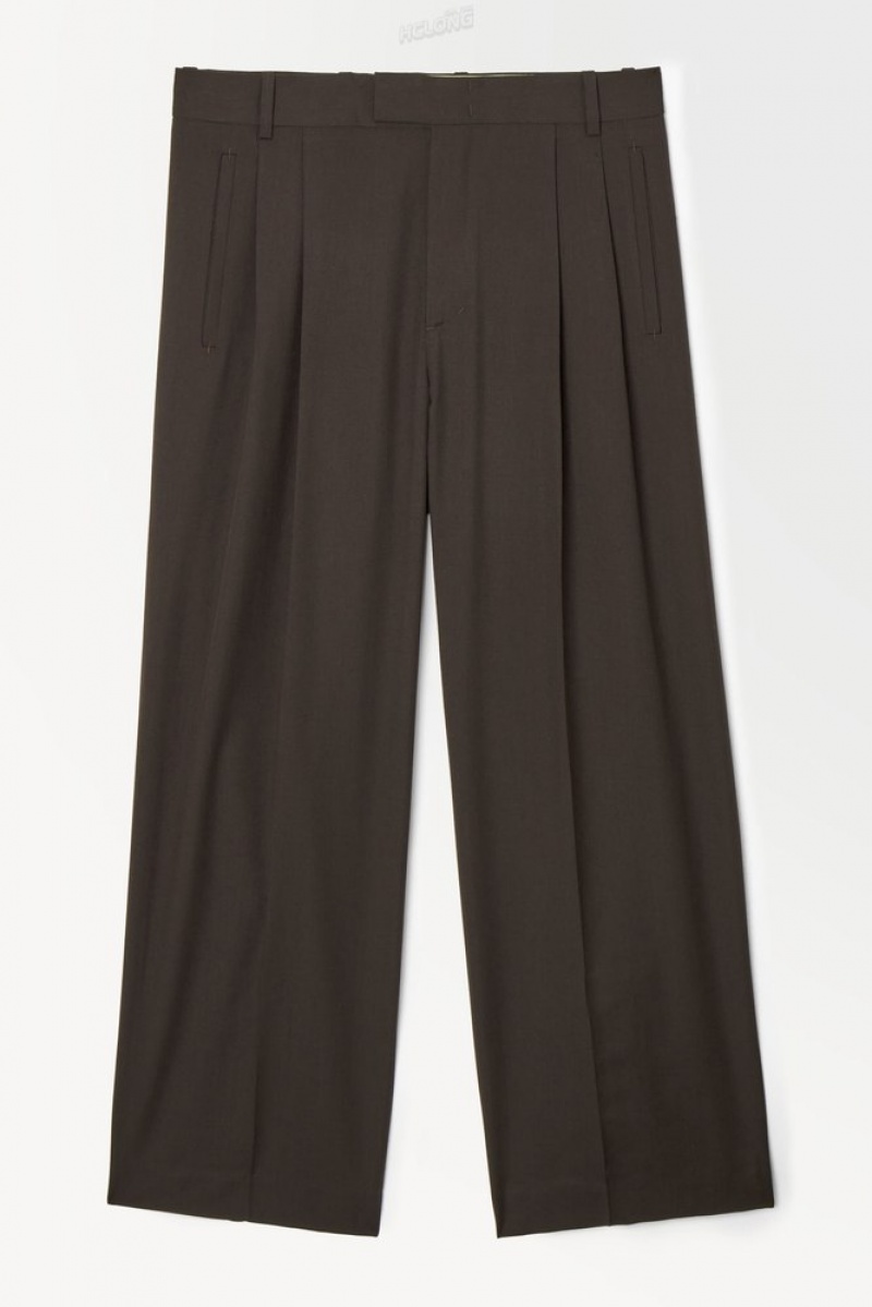 COS The Pleated Wool Trousers Men's Suit Trousers Black | QZ16-S8LX