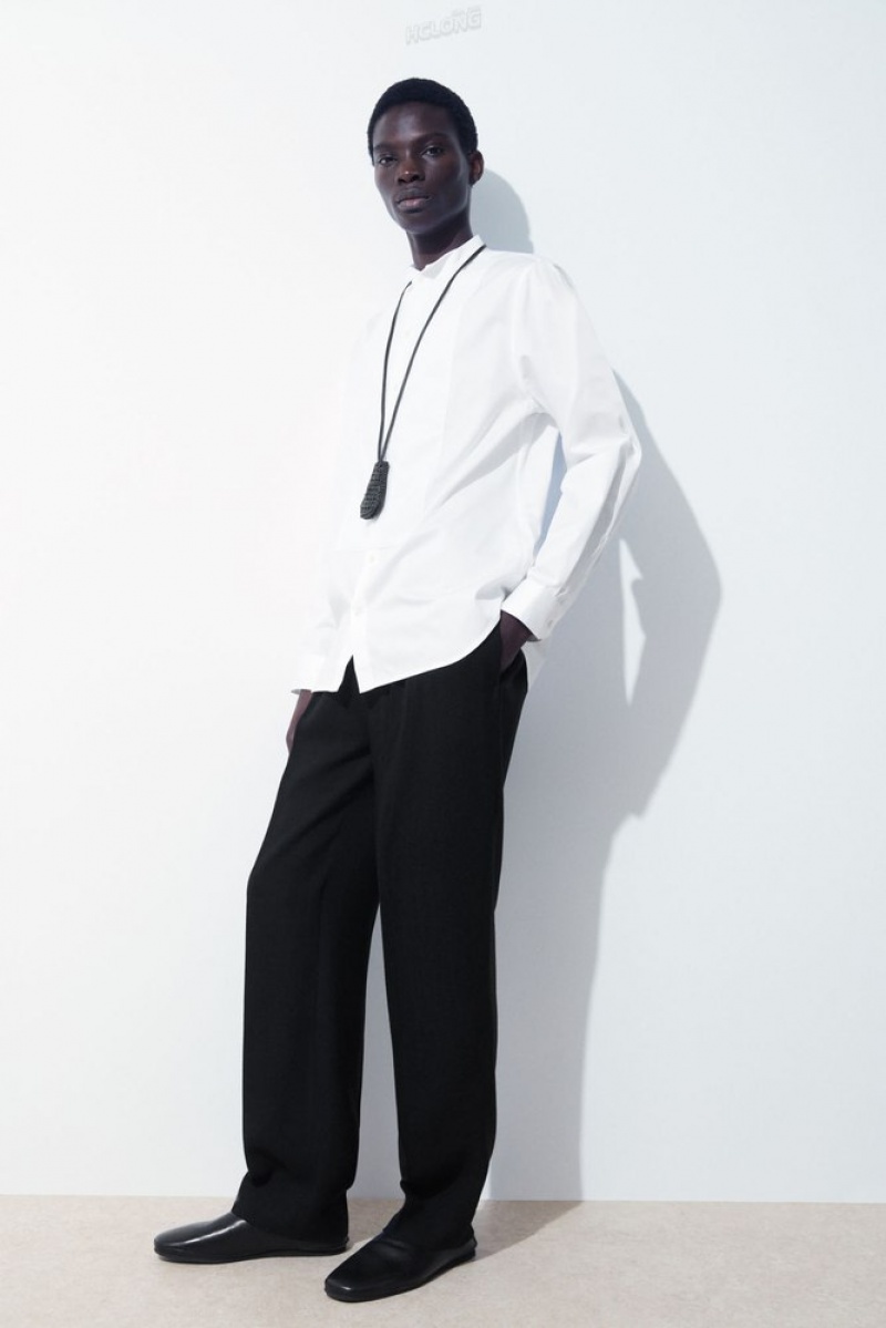 COS The Poplin Tuxedo Shirt Men's Shirts White | ZO93-R1HD