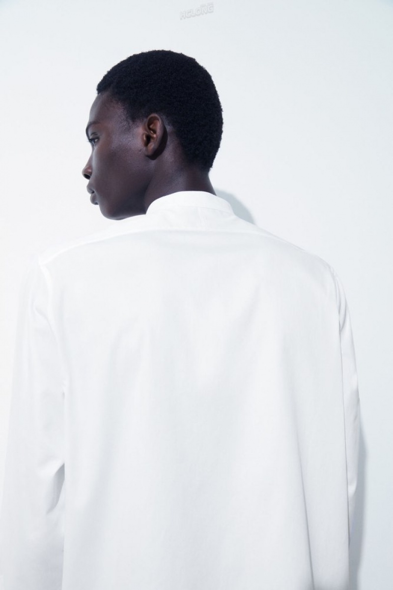 COS The Poplin Tuxedo Shirt Men's Shirts White | ZO93-R1HD