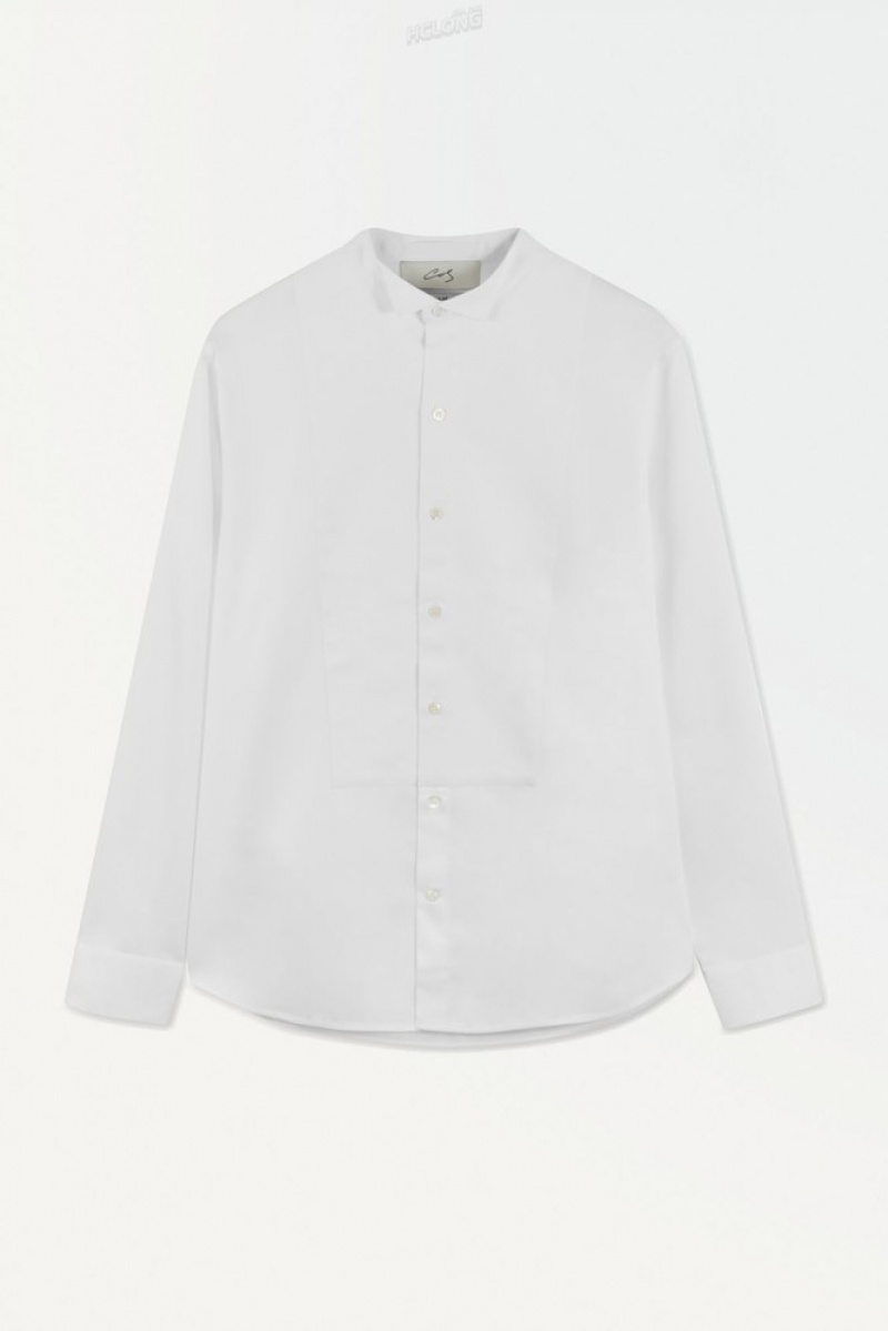 COS The Poplin Tuxedo Shirt Men's Shirts White | ZO93-R1HD