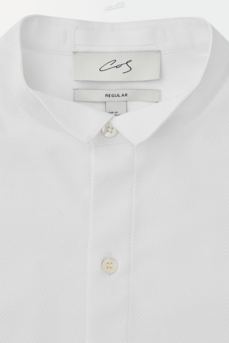 COS The Poplin Tuxedo Shirt Men's Shirts White | ZO93-R1HD