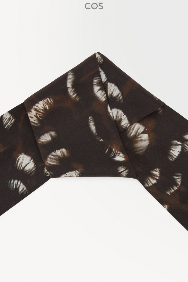 COS The Pure Silk Scarf Men's Scarves Black / Feather Print | GM60-J6KY