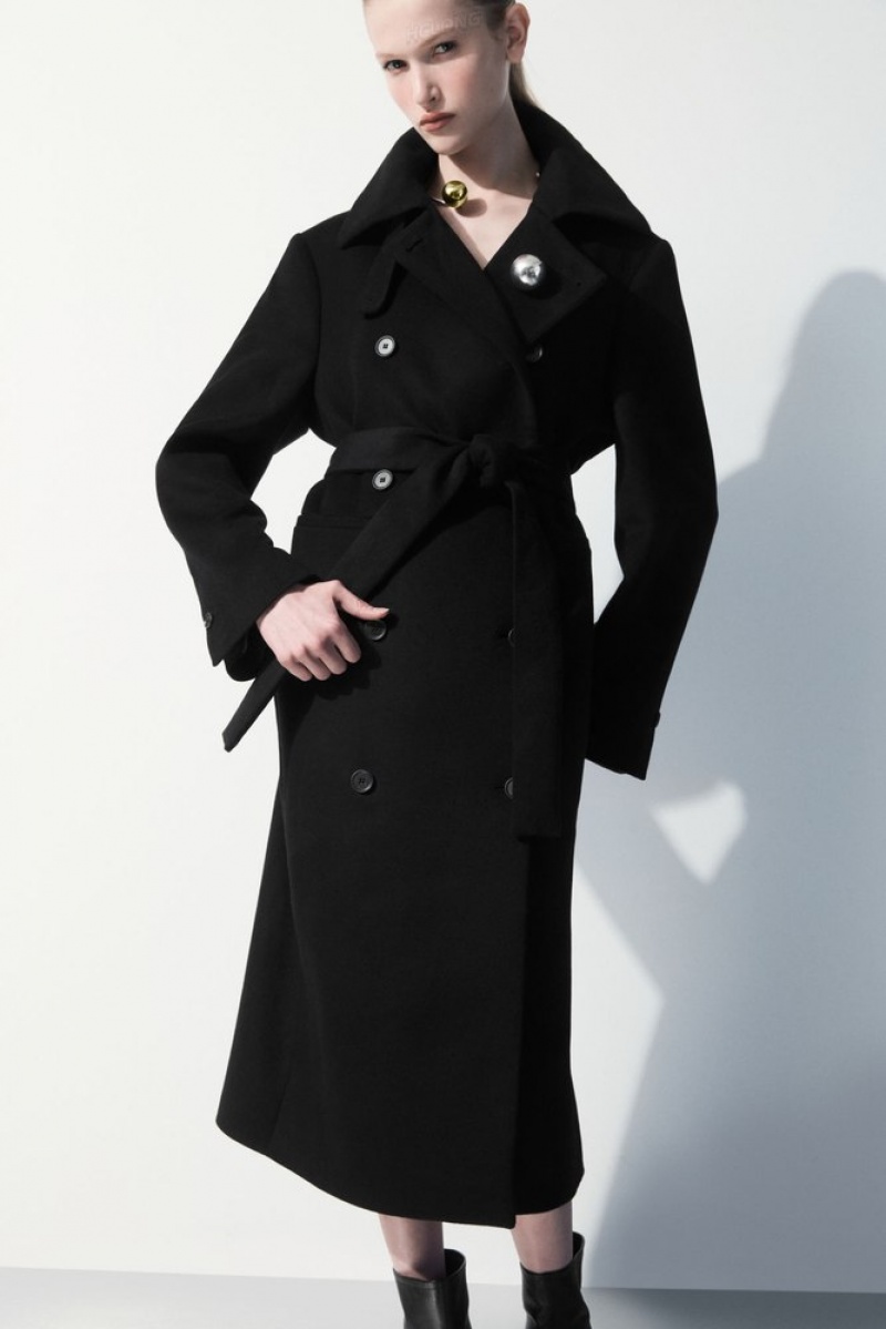 COS The Recycled-Cashmere Trench Coat Women's Coats & Jackets Black | PA34-G0LG