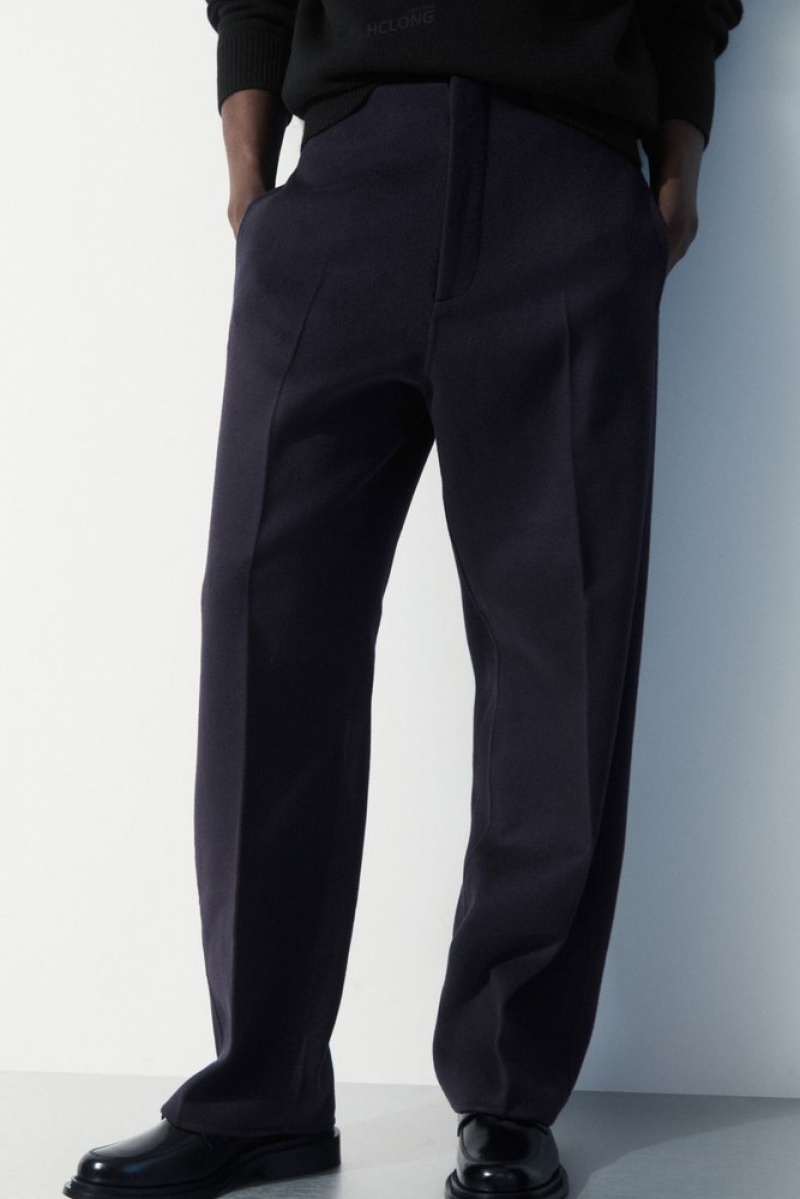 COS The Relaxed Wool Trousers Men's Suit Pants Navy | XI76-W0ZF