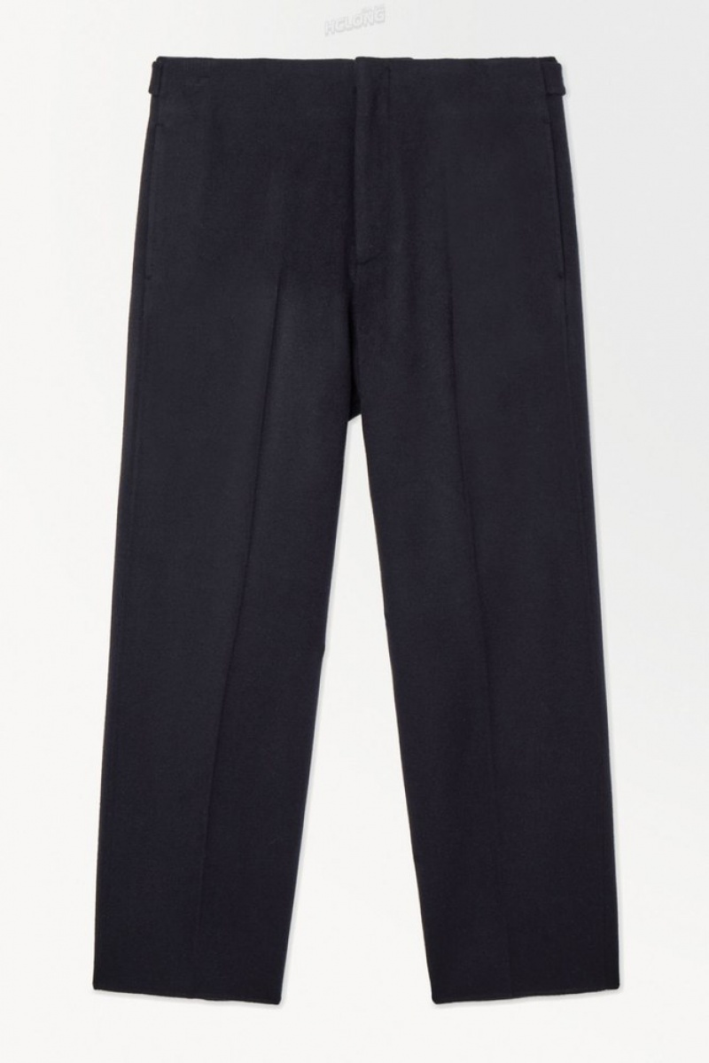 COS The Relaxed Wool Trousers Men's Suit Pants Navy | XI76-W0ZF