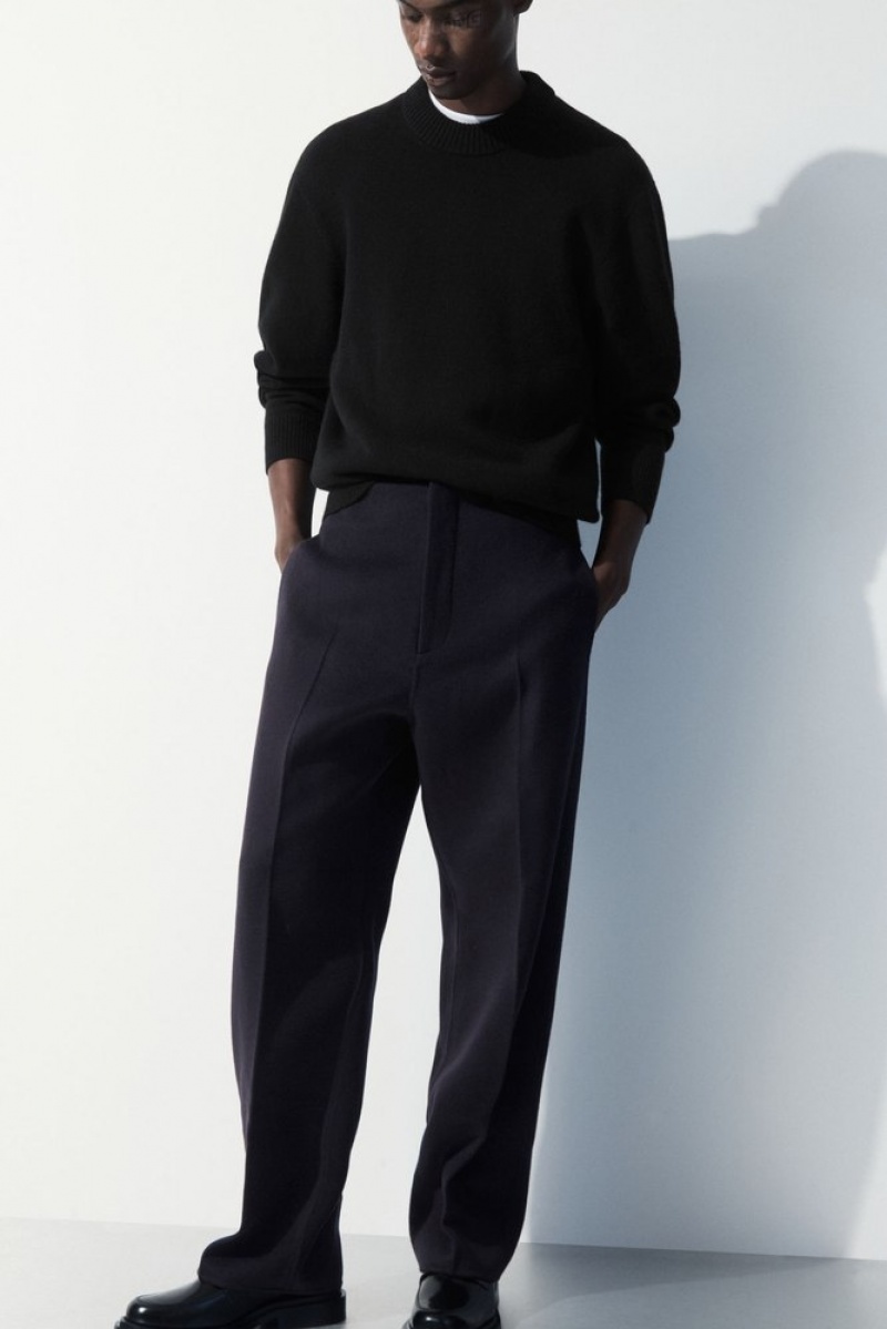 COS The Relaxed Wool Trousers Men's Suit Pants Navy | DG82-B4YR