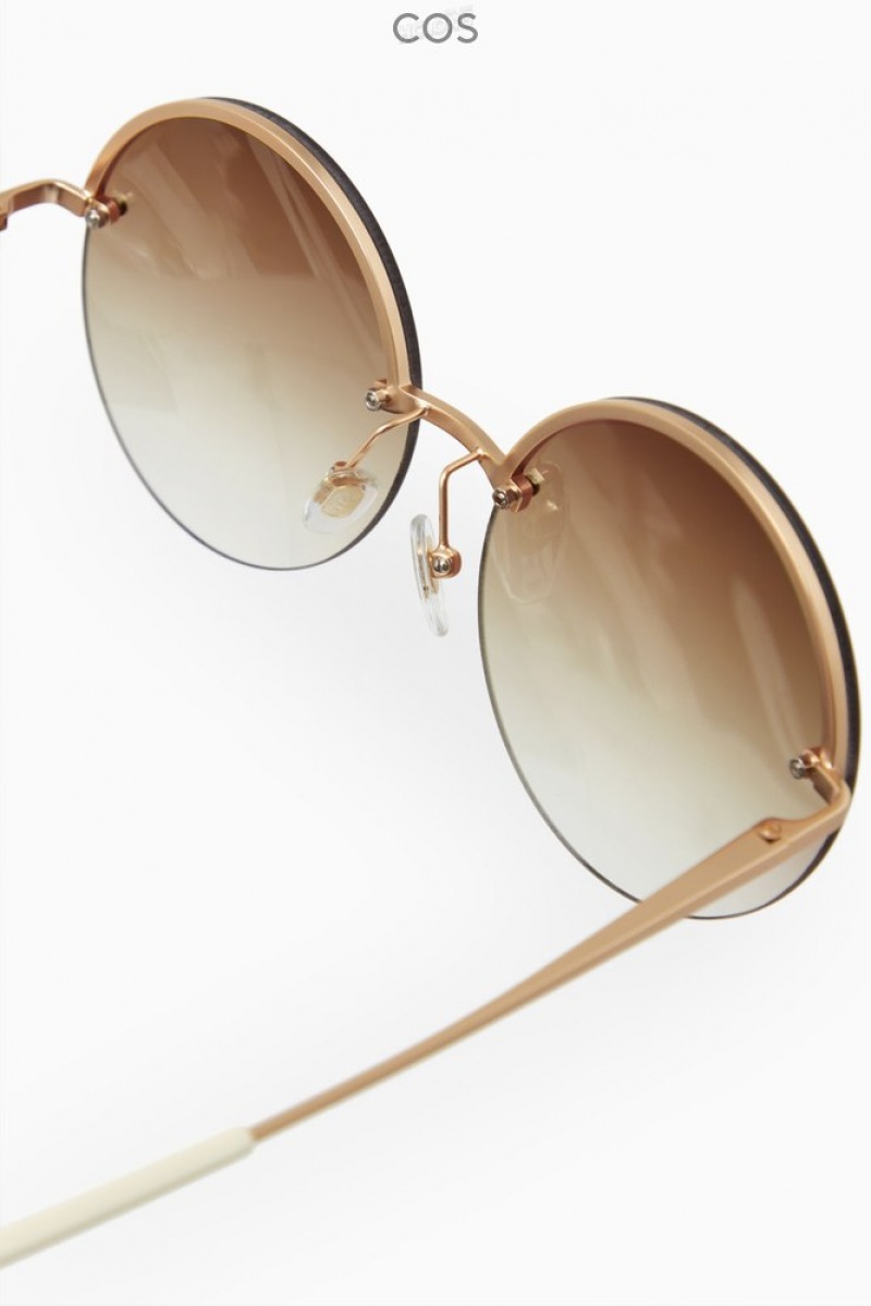 COS The Round Half-Rim Sunglasses Women's Sunglasses Rose Gold | BQ34-D5KG