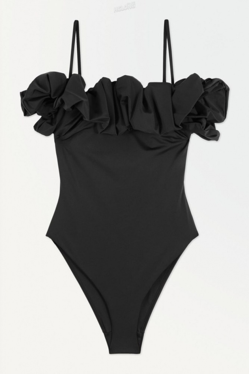 COS The Ruffled Swimsuit Women's Swimwear Black | XO54-M9HU