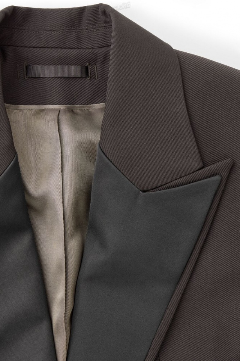 COS The Satin-Lapel Tuxedo Jacket Women's Blazers & Tailoring Dark Brown | BK11-Q7SR