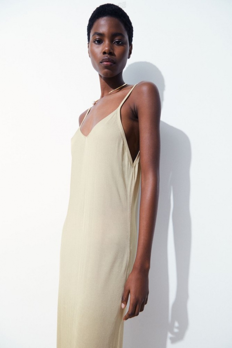 COS The Sheer Knitted Slip Dress Women's Dresses Light Beige | CM25-E2LP