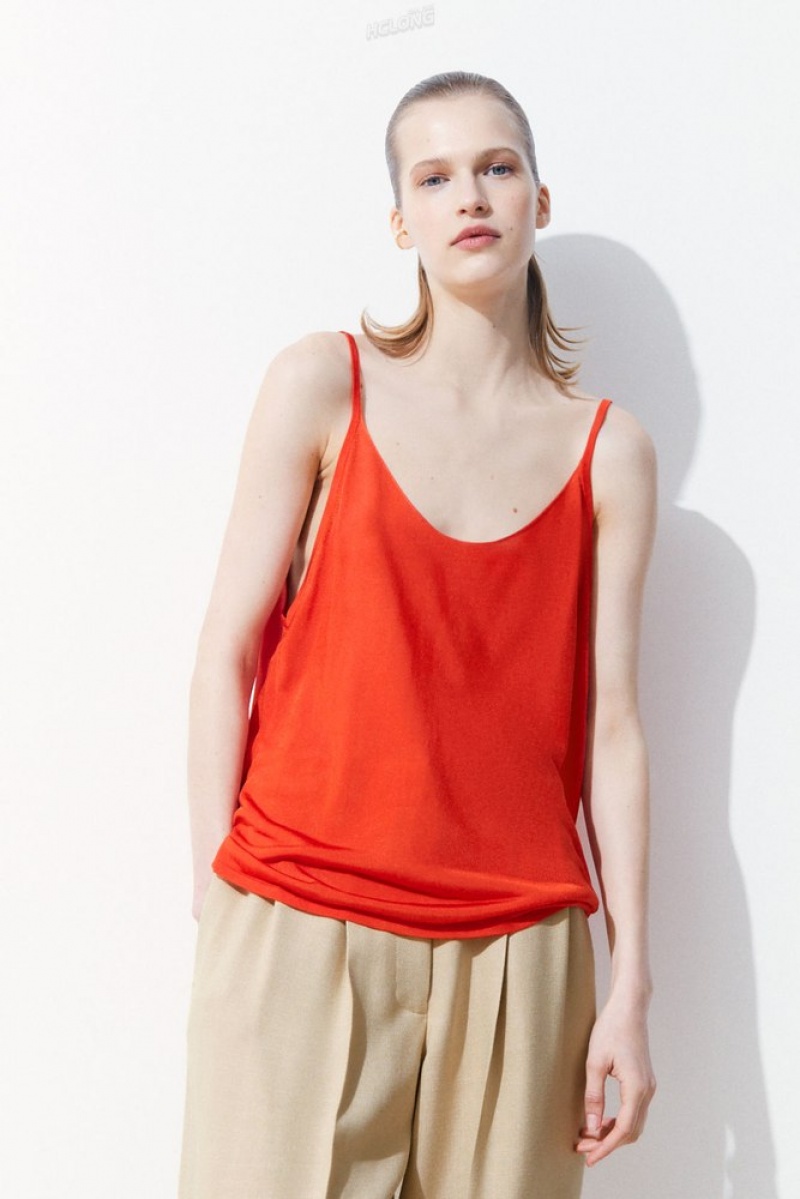 COS The Sheer Knitted Tank Top Women's Tops Bright Orange | OD14-X6QU