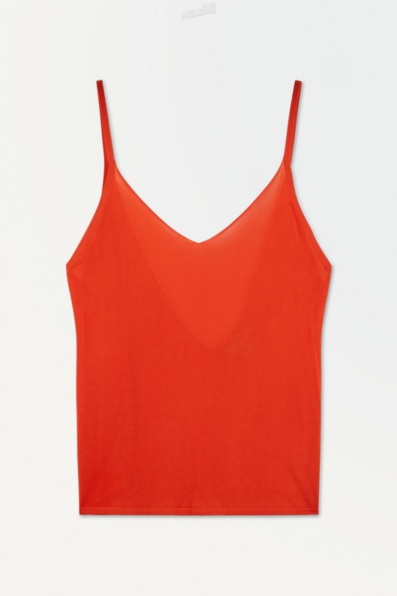 COS The Sheer Knitted Tank Top Women's Tops Bright Orange | OD14-X6QU