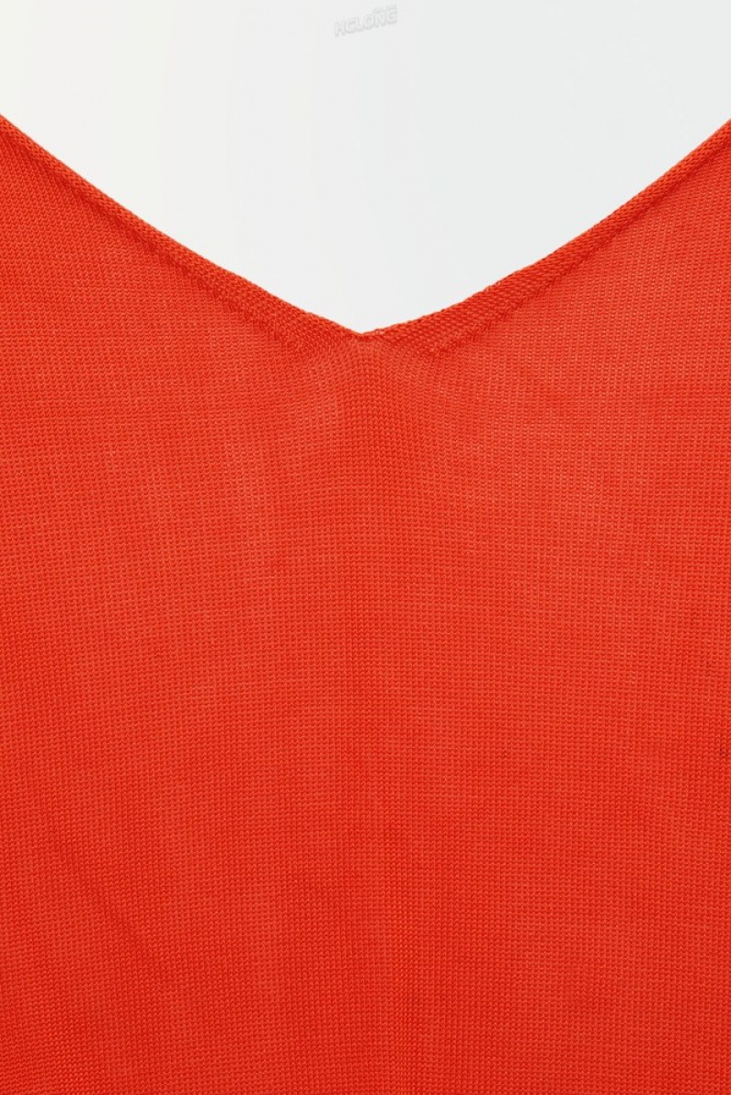 COS The Sheer Knitted Tank Top Women's Tops Bright Orange | OD14-X6QU