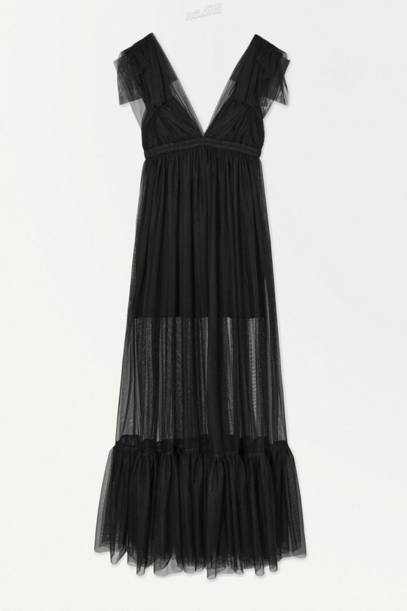 COS The Sheer Tulle Dress Women's Dresses Black | GI80-H0QT