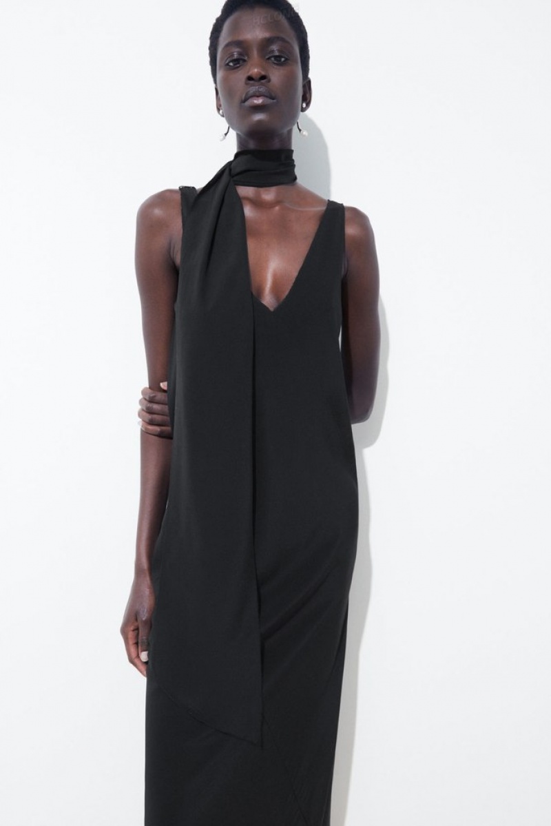 COS The Silk Scarf Dress Women's Dresses Black | LD80-K6RS