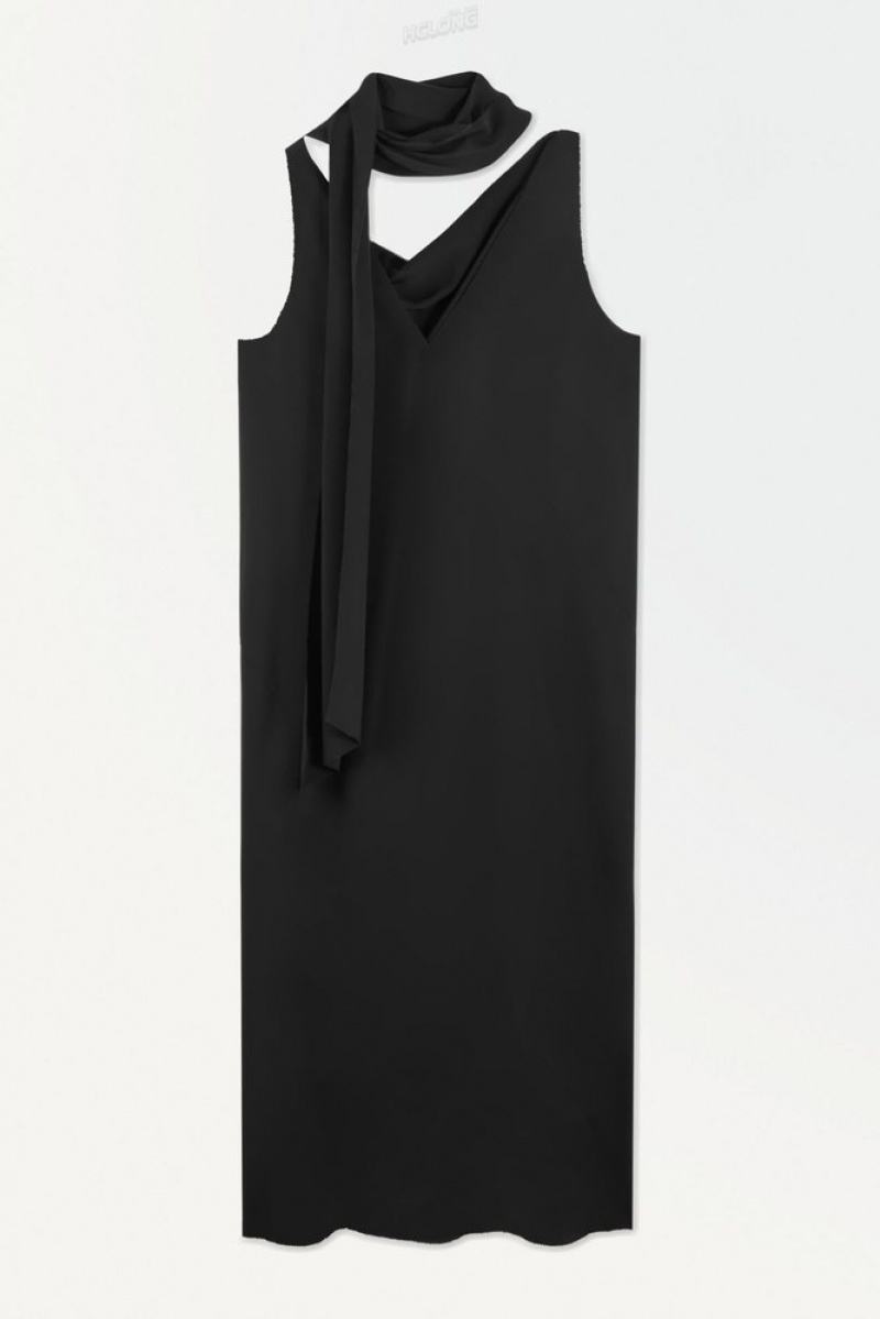 COS The Silk Scarf Dress Women's Dresses Black | LD80-K6RS