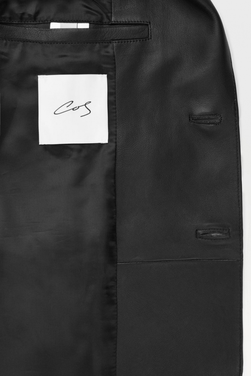 COS The Single-Breasted Leather Blazer Men's Coats & Jackets Black | ZY07-W4PQ