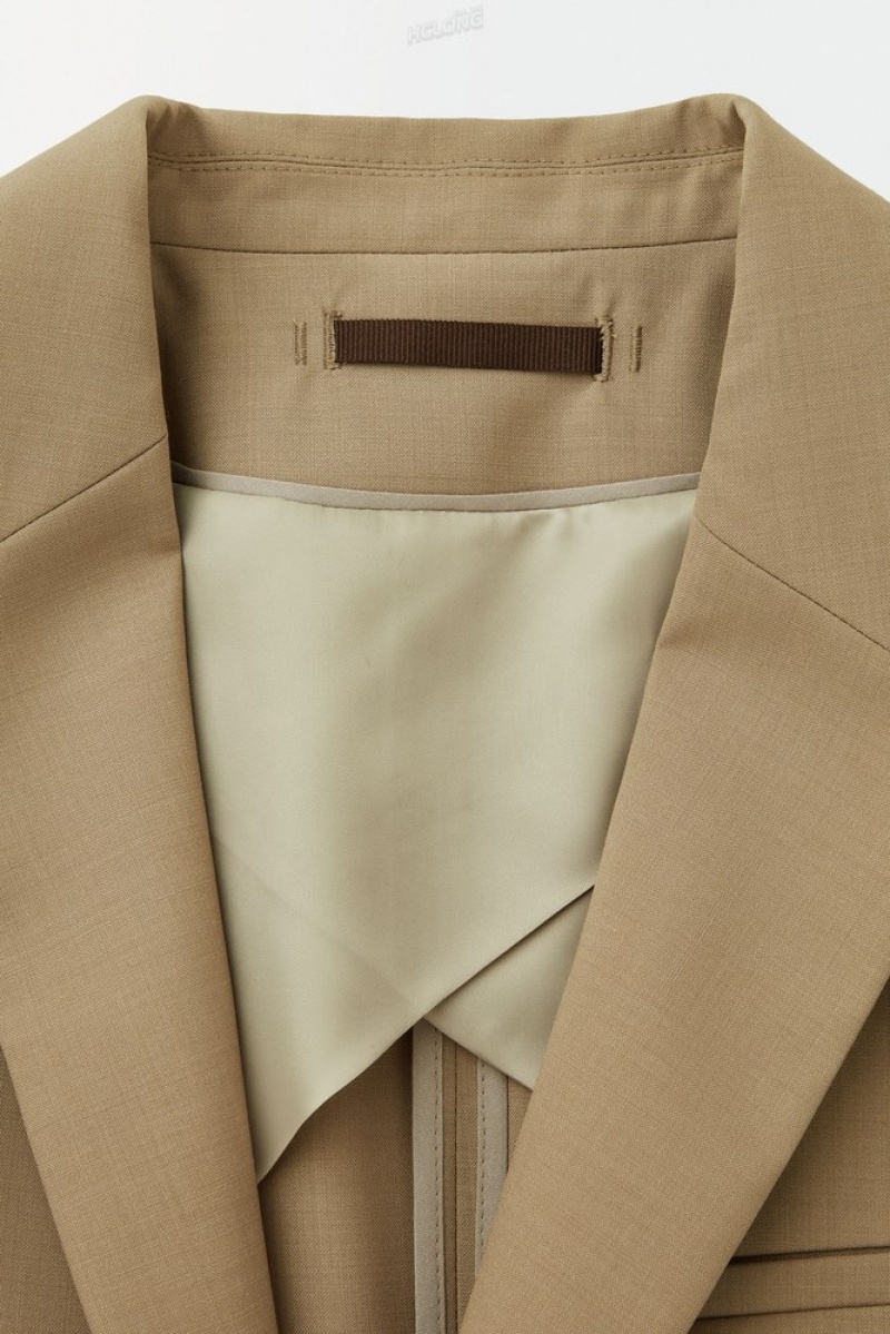 COS The Single-Breasted Wool Blazer Men's Coats & Jackets Beige | ZP15-L7VD