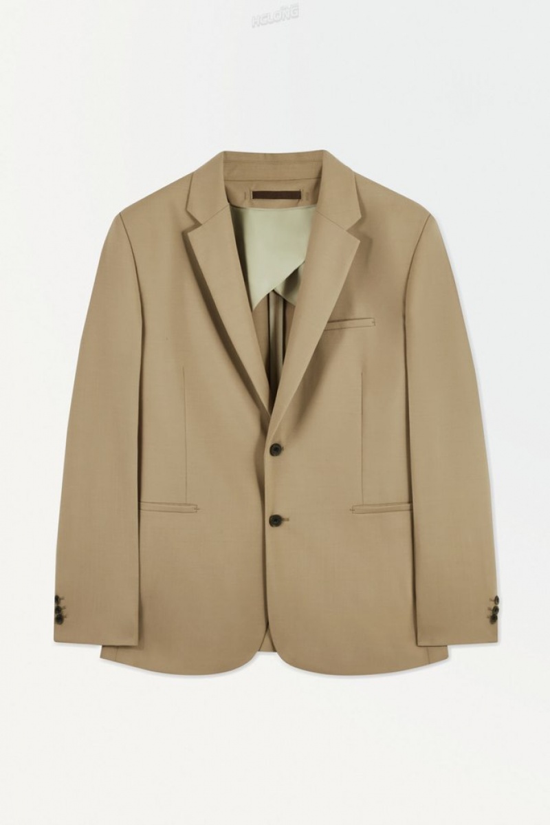 COS The Single-Breasted Wool Blazer Men's Coats & Jackets Beige | ZP15-L7VD