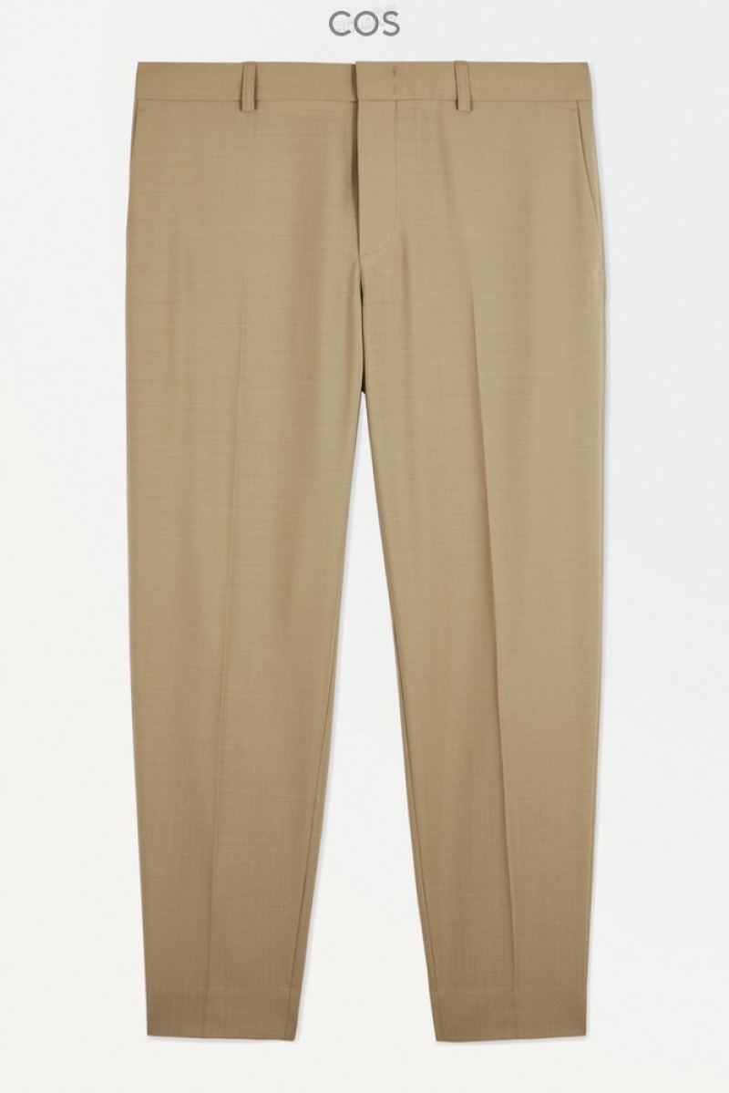 COS The Straight-Leg Wool Pants Men's Suit Pants Beige | LG27-Z9OZ