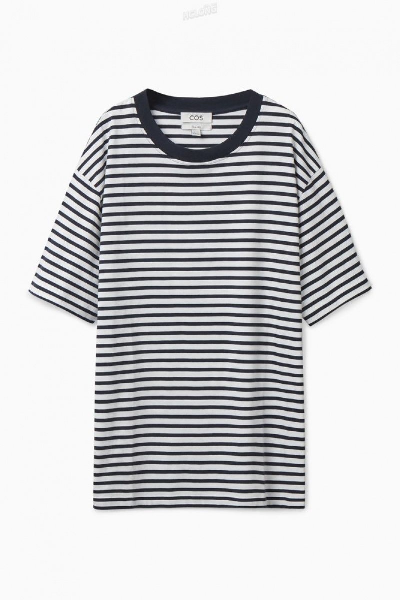 COS The Super Slouch T-Shirt Men's T-shirts White / Navy | WQ92-X1HJ