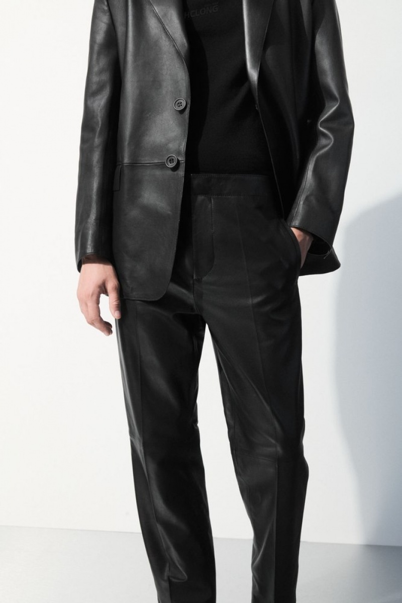 COS The Tailored Leather Pants Men's Suit Pants Black | TH96-E0WC