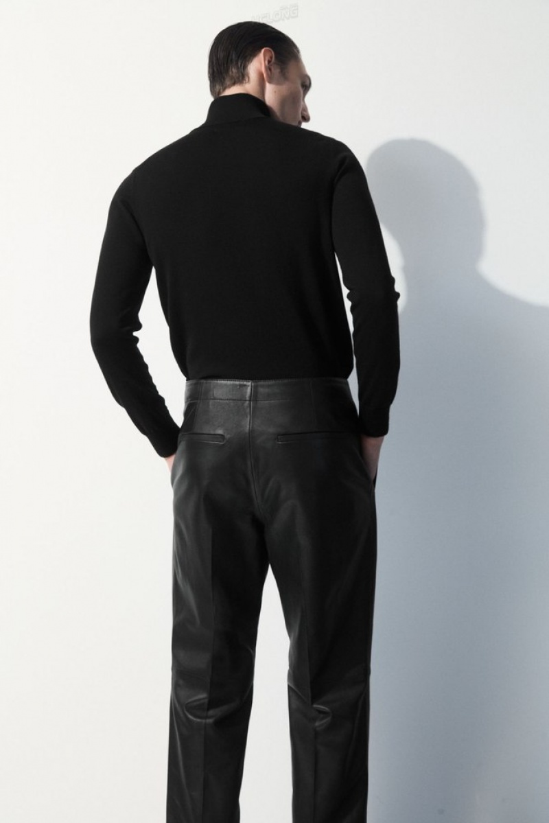 COS The Tailored Leather Pants Men's Suit Pants Black | TH96-E0WC