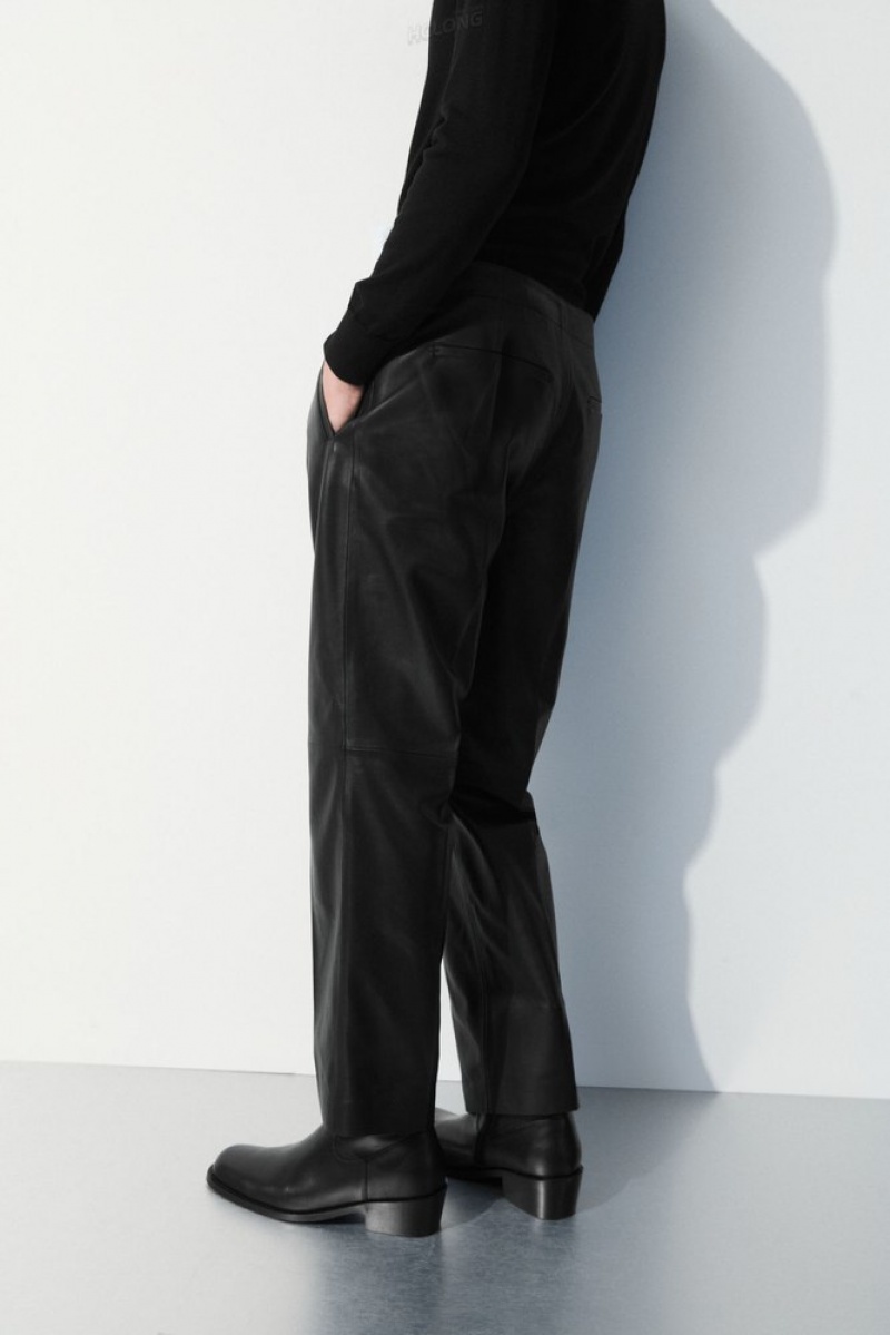 COS The Tailored Leather Pants Men's Suit Pants Black | TH96-E0WC