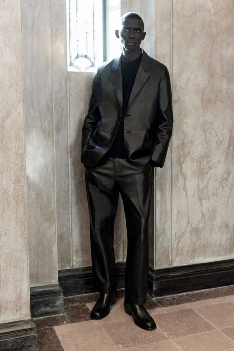 COS The Tailored Leather Pants Men's Suit Pants Black | TH96-E0WC