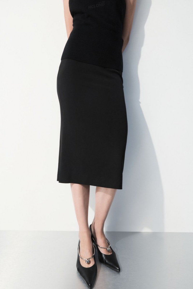 COS The Tailored Silk-Blend Midi Skirt Women's Skirts Black | HW79-D2RS