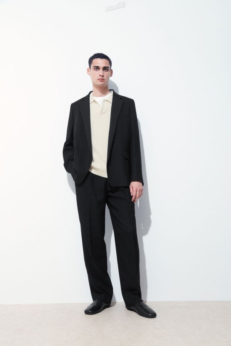 COS The Tailored Straight-Leg Trousers Men's Pants Black | JQ57-C2BV