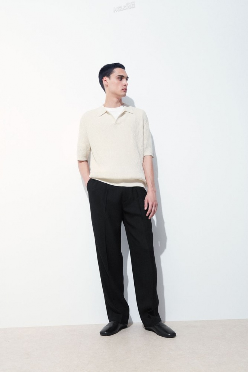 COS The Tailored Straight-Leg Trousers Men's Pants Black | JQ57-C2BV