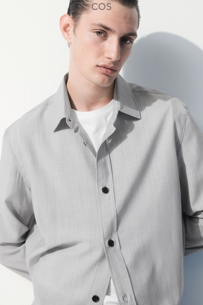 COS The Tailored Wool Shirt Men's Shirts Black / White / Striped | XW08-T6DR