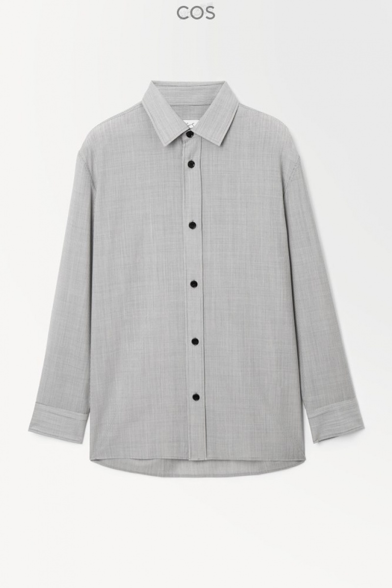 COS The Tailored Wool Shirt Men's Shirts Black / White / Striped | XW08-T6DR