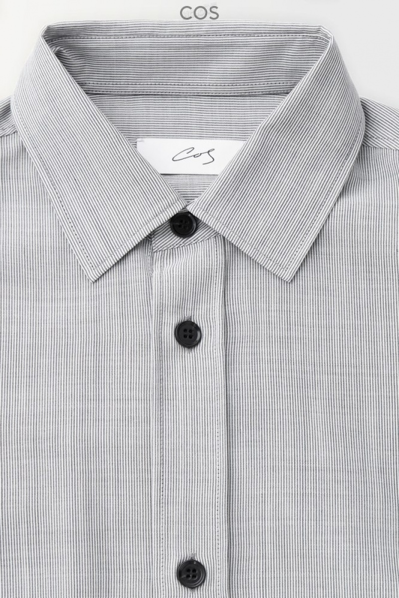 COS The Tailored Wool Shirt Men's Shirts Black / White / Striped | XW08-T6DR