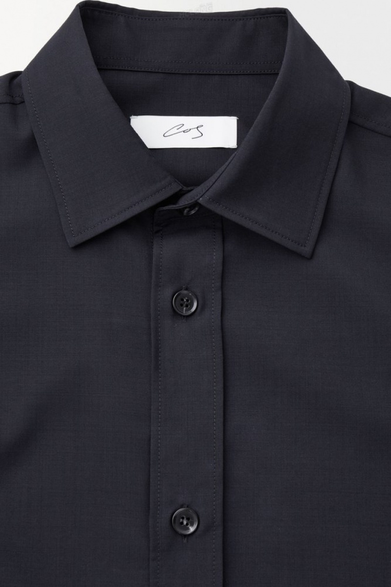 COS The Tailored Wool Shirt Men's Shirts Black / White / Striped | NI92-F4PH