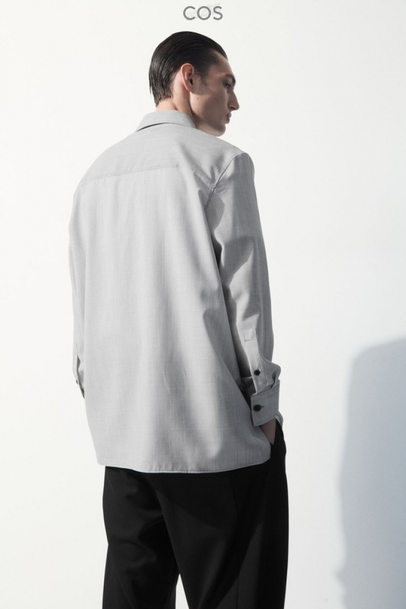 COS The Tailored Wool Shirt Men's Shirts Black / White / Striped | MW84-I1EE