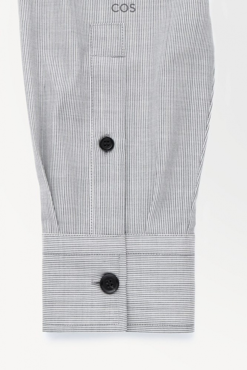 COS The Tailored Wool Shirt Men's Shirts Black / White / Striped | MW84-I1EE