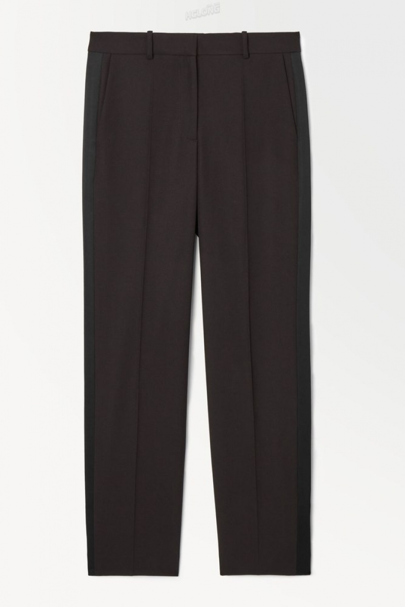 COS The Tuxedo-Stripe Trousers Women's Pants Dark Brown | QK69-T6HB