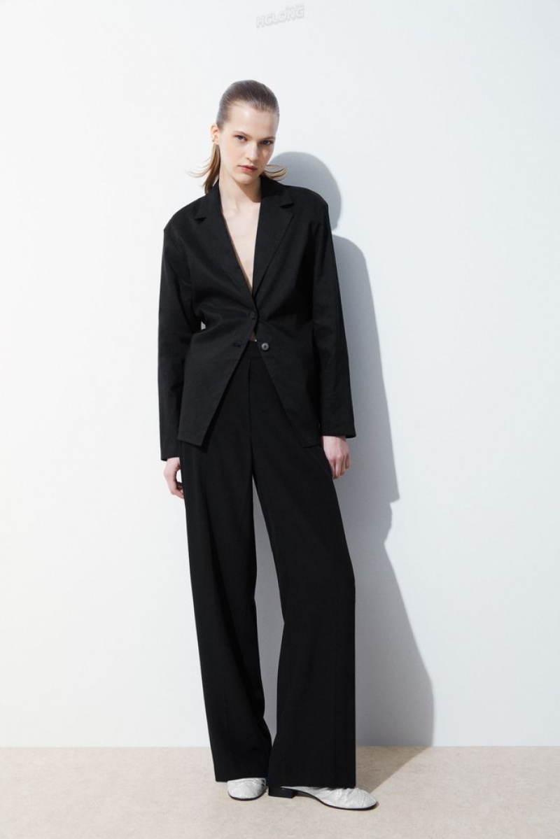 COS The Waisted Linen Blazer Women's Blazers & Tailoring Black | KH19-I0BV