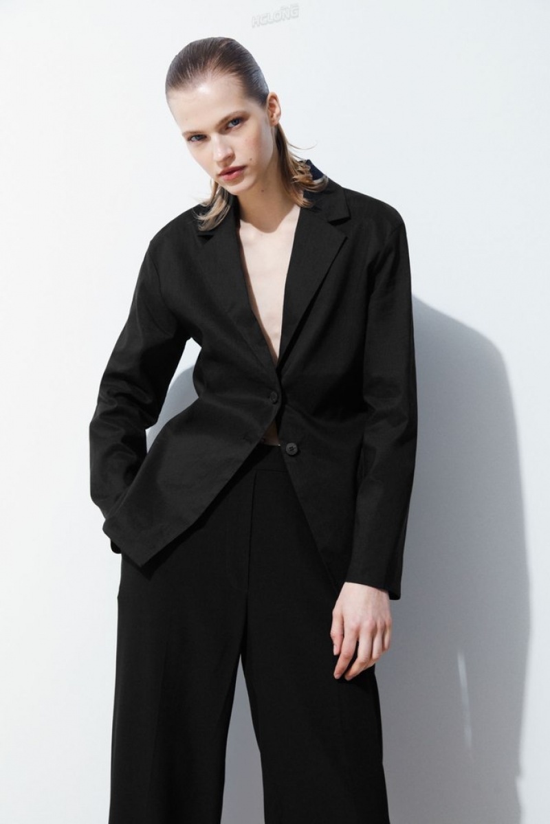 COS The Waisted Linen Blazer Women's Blazers & Tailoring Black | KH19-I0BV