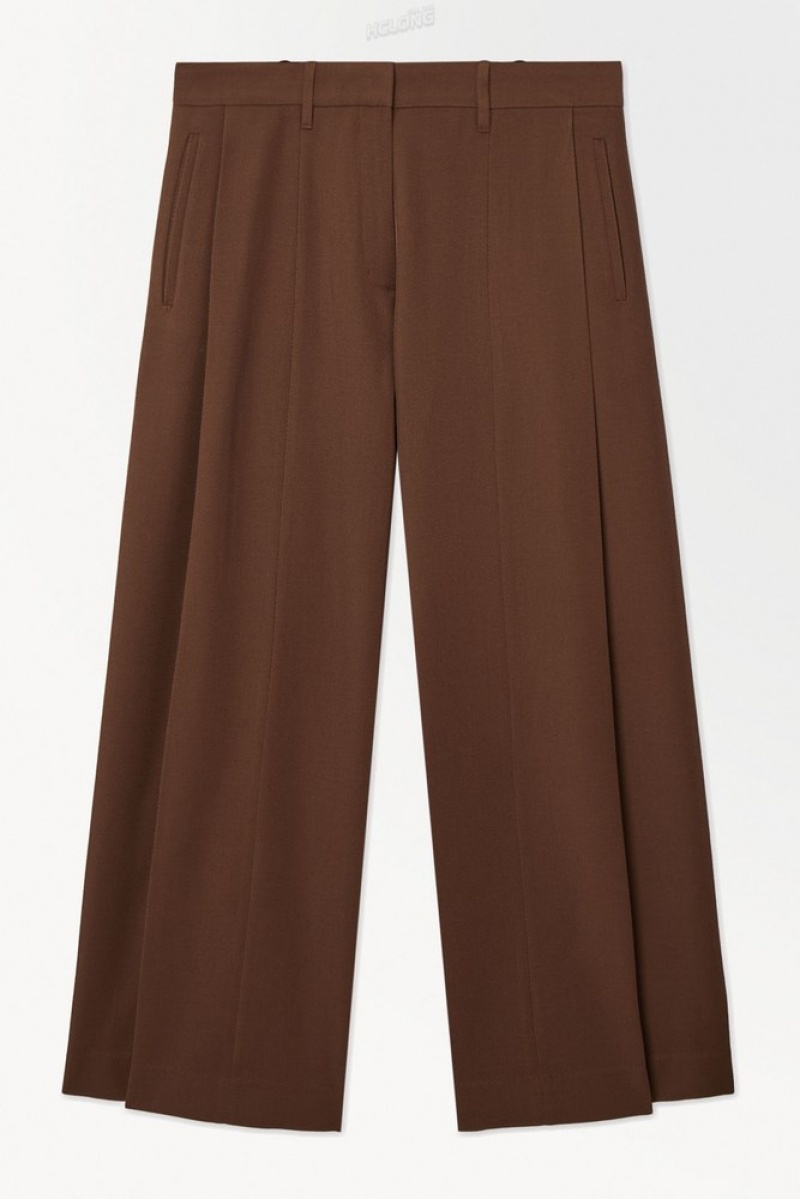 COS The Wide-Leg Wool Trousers Women's Pants Dark Brown | IH10-F4ZD