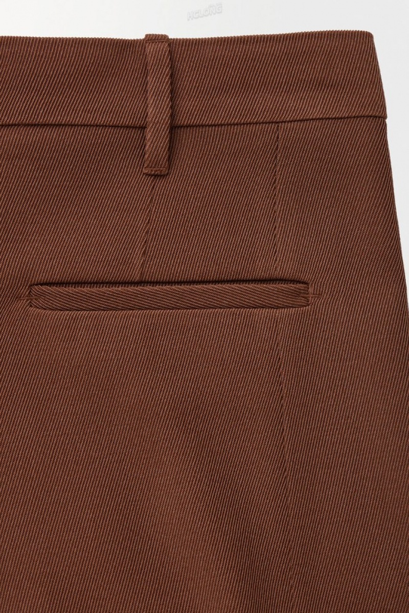 COS The Wide-Leg Wool Trousers Women's Pants Dark Brown | IH10-F4ZD