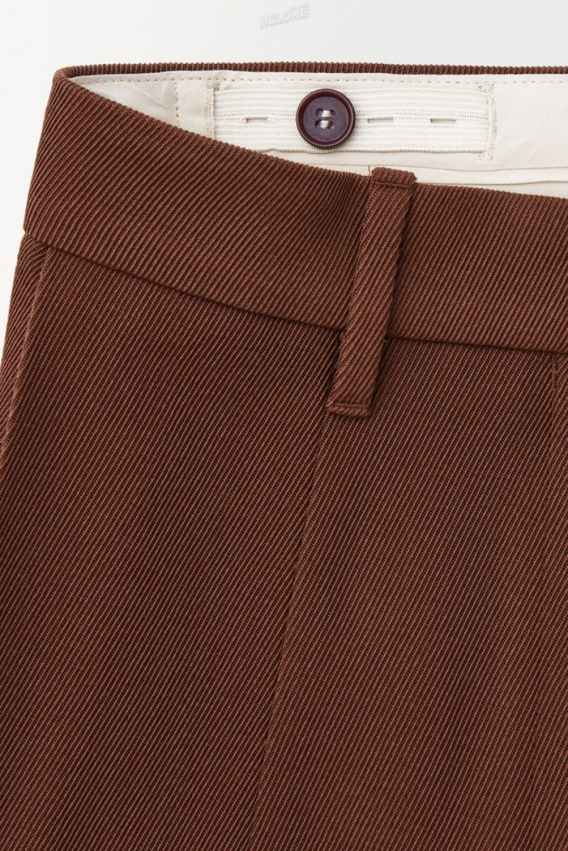 COS The Wide-Leg Wool Trousers Women's Pants Dark Brown | IH10-F4ZD