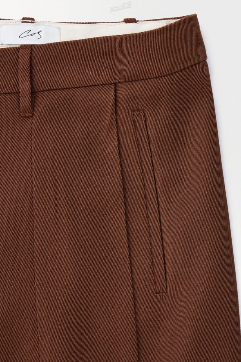 COS The Wide-Leg Wool Trousers Women's Pants Dark Brown | JC35-J0EA