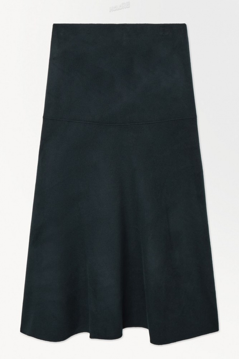 COS The Wool-Blend Midi Skirt Women's Skirts Dark Teal | CU24-V8QD