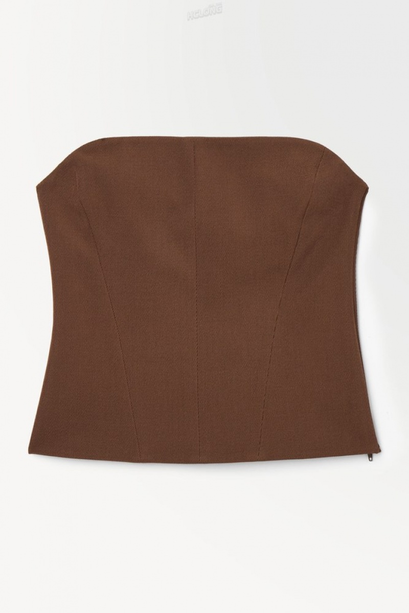 COS The Wool Bandeau Women's Tops Dark Brown | IR47-G3HI