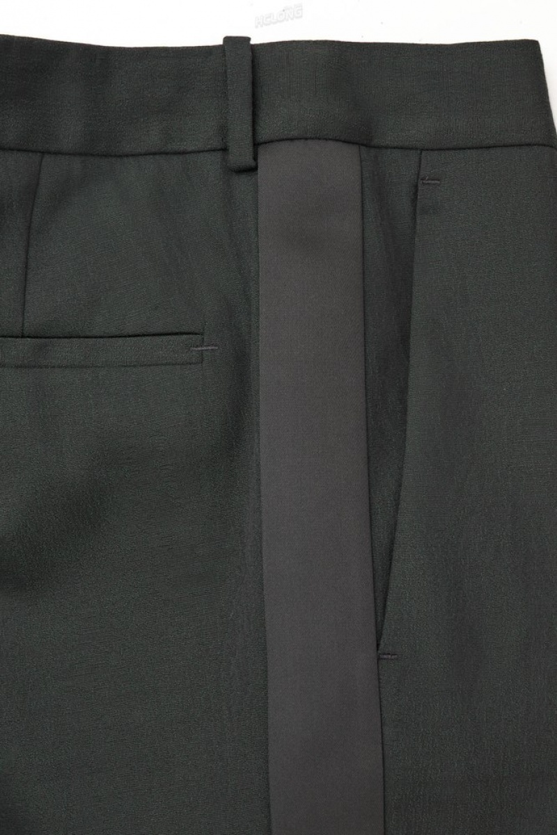 COS The Wool Tuxedo Trousers Men's Pants Dark Green | RR44-D9AQ