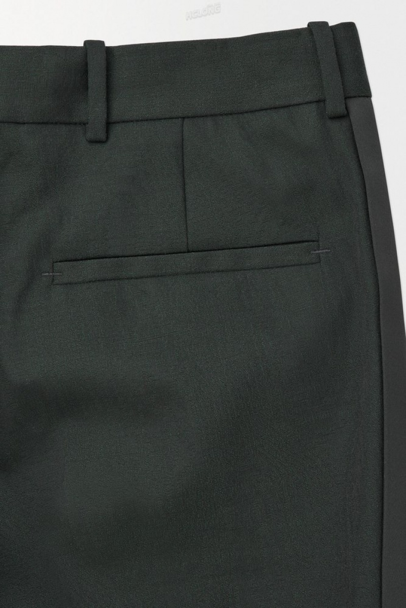 COS The Wool Tuxedo Trousers Men's Pants Dark Green | RR44-D9AQ