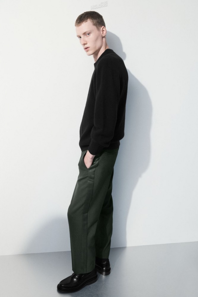 COS The Wool Tuxedo Trousers Men's Pants Dark Green | RR44-D9AQ